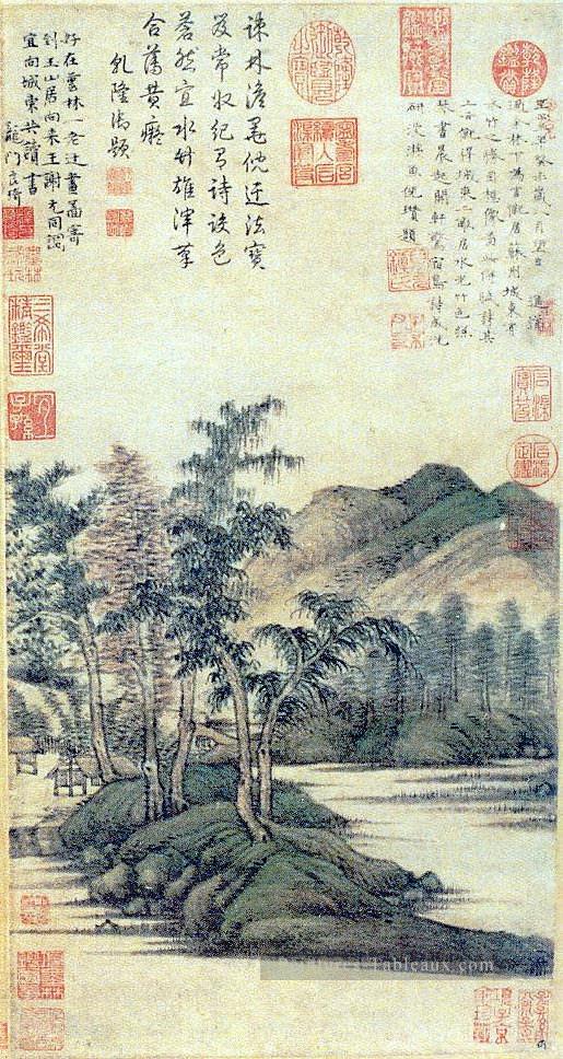 l’eau et le bambou d’habitation ancienne Chine à l’encre Peintures à l'huile